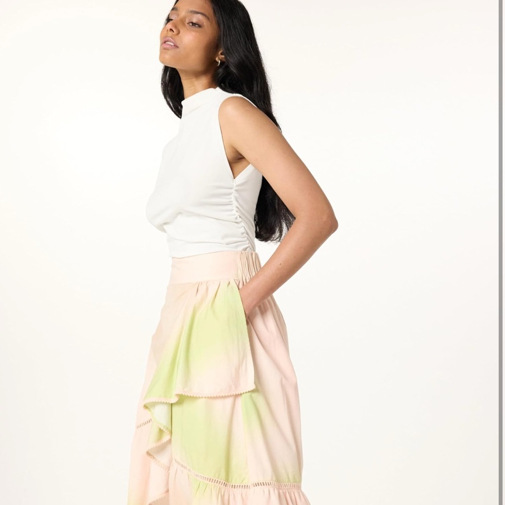 The Drop Women’s Abstract Print Ruffled Midi Skirt with Bobble Trim - Picture 2 of 11